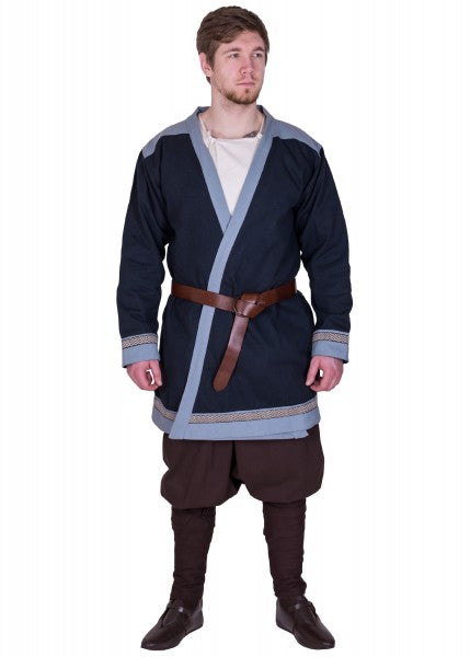 Klappenrock Bjorn, Wikinger-Mantel mit Borte, dunkelblau