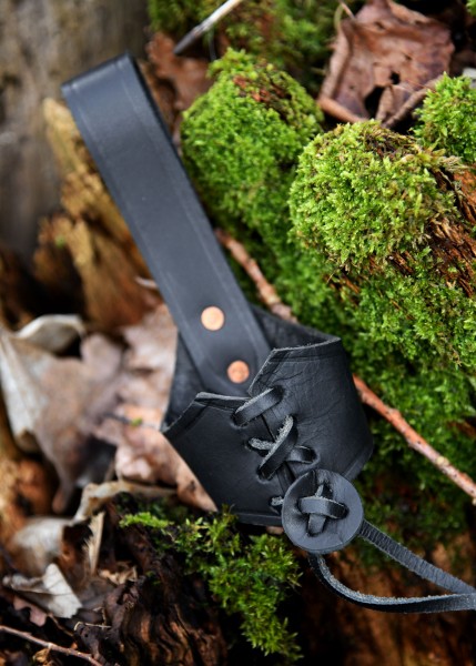 Gürtelhalter aus Leder für 0,2l und 0,3l Trinkhörner, schwarz