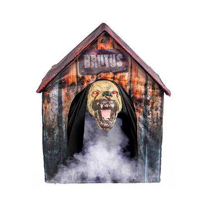 Gruselige Halloween Hundehütte mit animiertem Hund – ideal für Deko draußen
