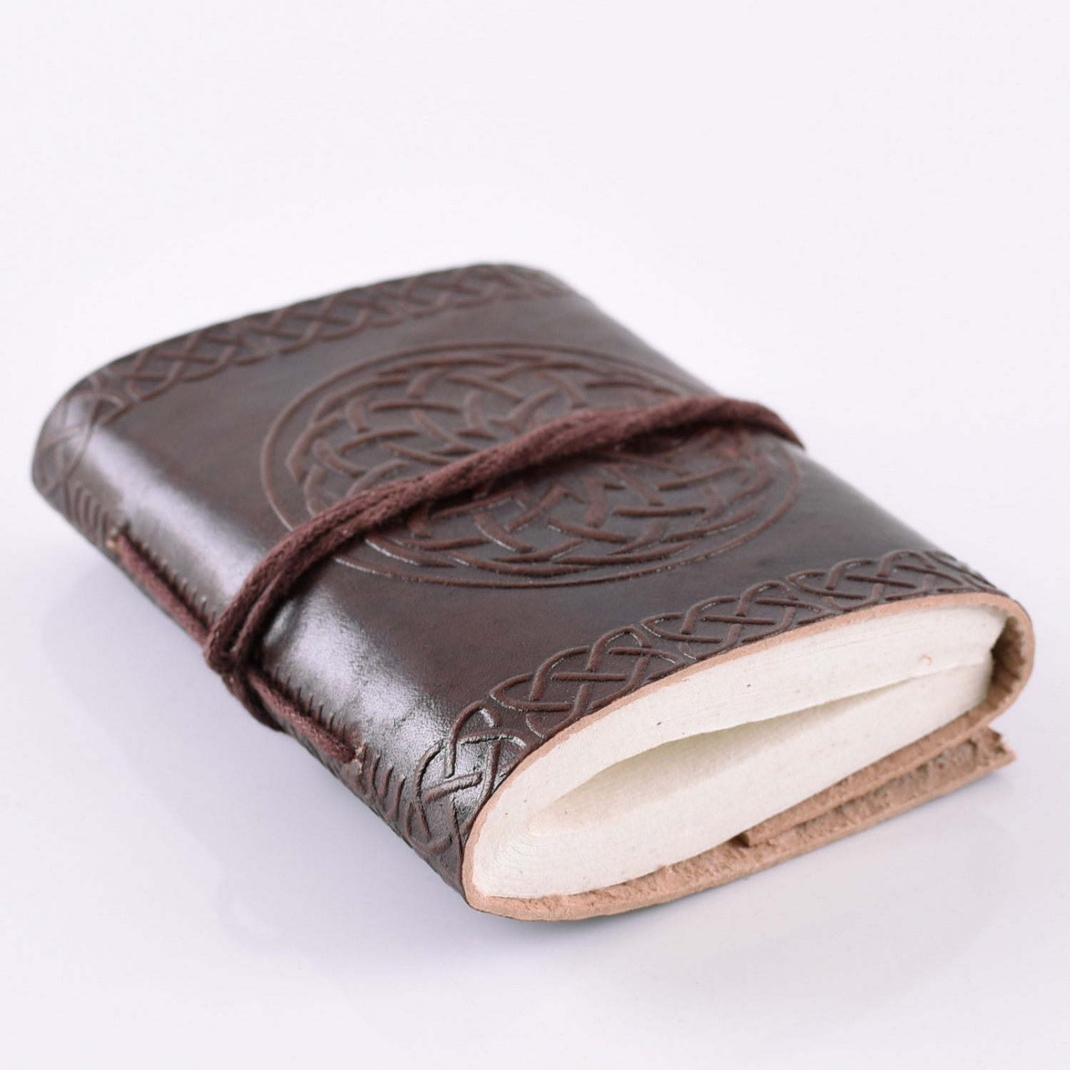 Kleines Notizbuch / Tagebuch mit geprägtem Ledereinband, ca. 9 x 7 cm