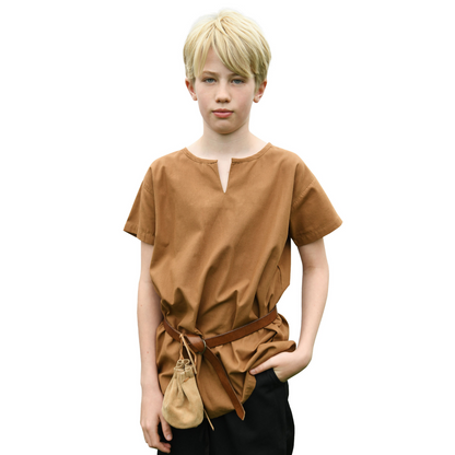 Kinder Mittelalter-Tunika Linus, kurzarm, beigebraun