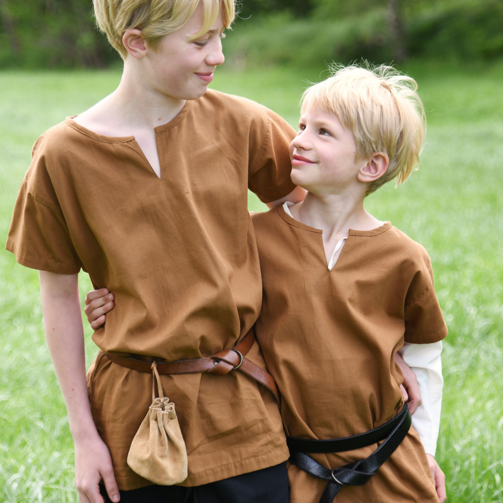 Kinder Mittelalter-Tunika Linus, kurzarm, beigebraun