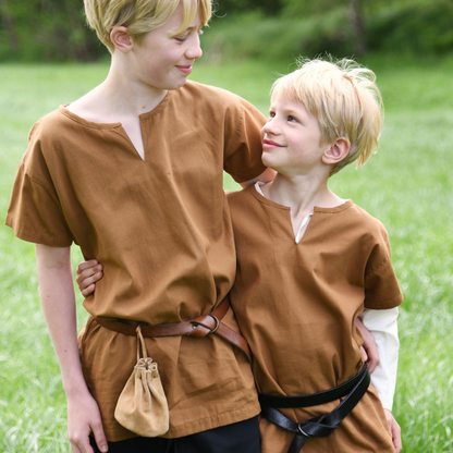 Kinder Mittelalter-Tunika Linus, kurzarm, beigebraun