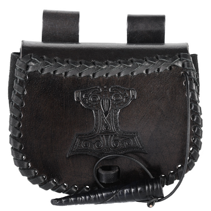 Kleine Gürteltasche aus Leder mit Thorshammer-Prägung, Schwarz