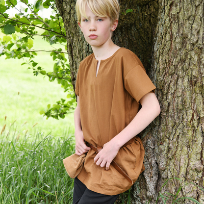 Kinder Mittelalter-Tunika Linus, kurzarm, beigebraun