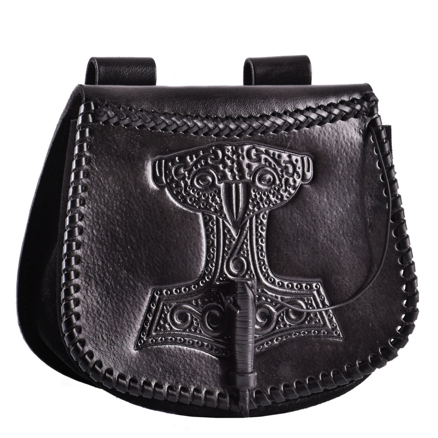 Gürteltasche mit Thorshammer-Prägung, Leder, Schwarz