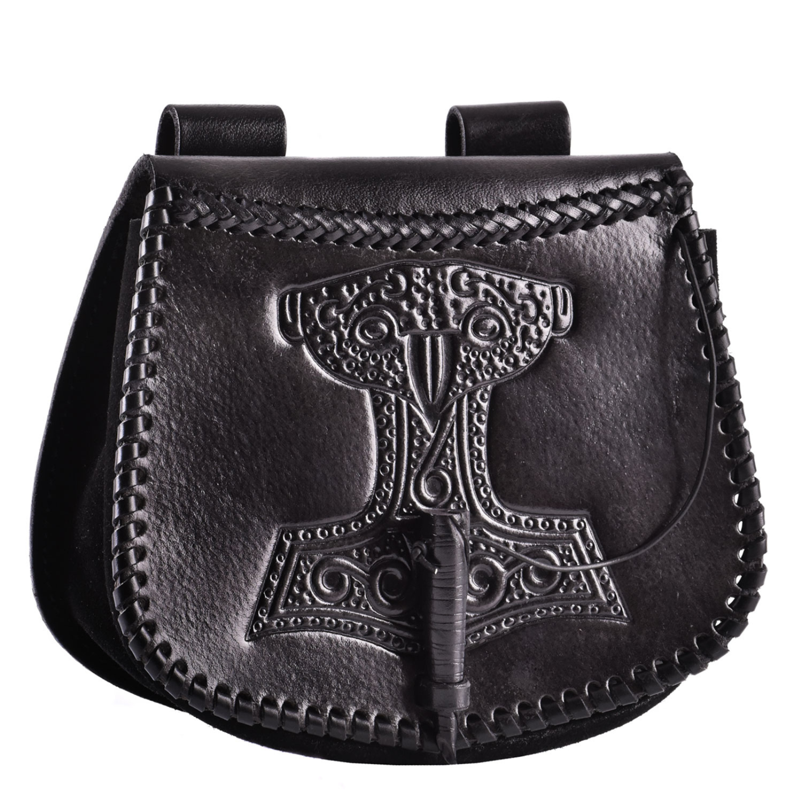Gürteltasche mit Thorshammer-Prägung, Leder, Schwarz