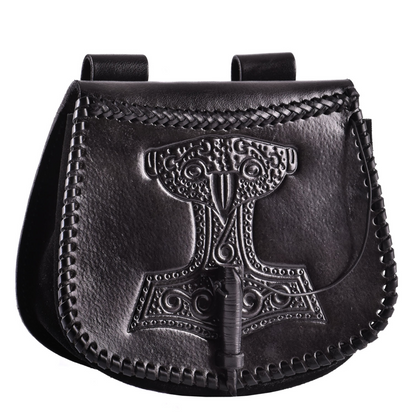 Gürteltasche mit Thorshammer-Prägung, Leder, Schwarz