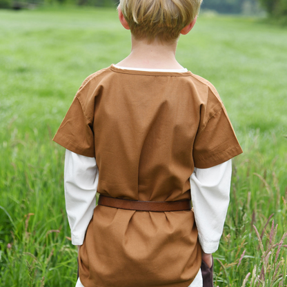 Kinder Mittelalter-Tunika Linus, kurzarm, beigebraun