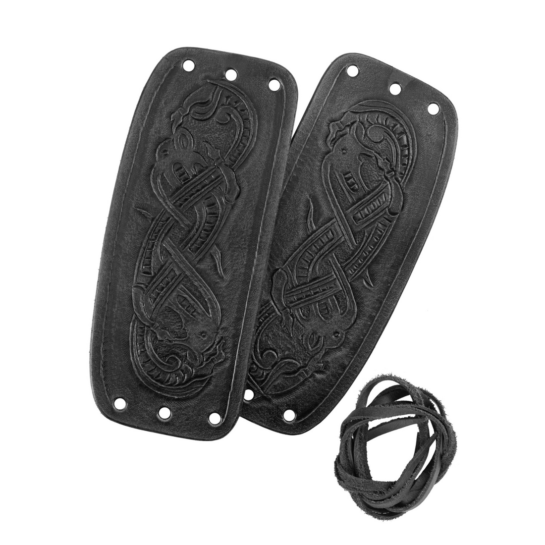Armschützer aus Leder mit geprägtem Drachenmotiv, Jelling-Stil, schwarz