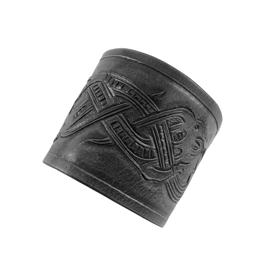 Armschützer aus Leder mit geprägtem Drachenmotiv, Jelling-Stil, schwarz