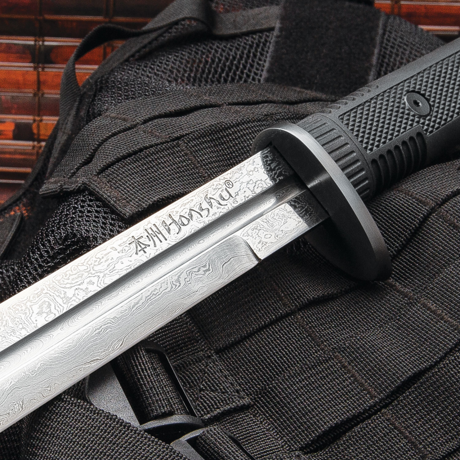 Honshu Boshin Double Edge Schwert mit Scheide, Dunkler Damast (scharf)