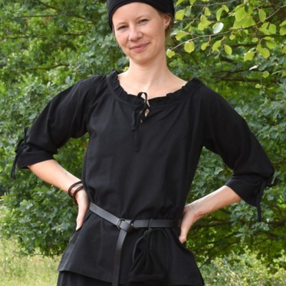 Mittelalter Bluse Birga mit 3/4 Arm, schwarz