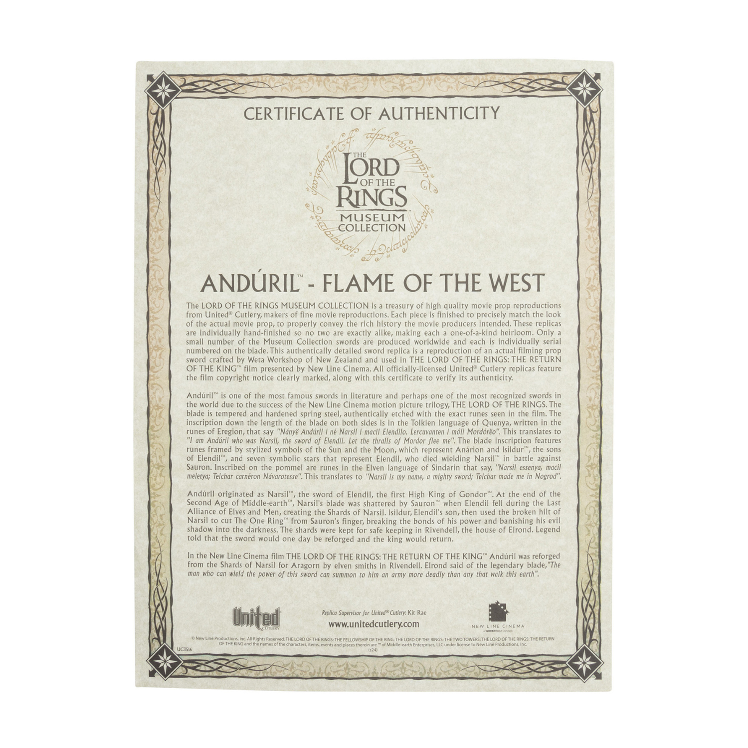 Herr der Ringe - Anduril Schwert - Museum Collection