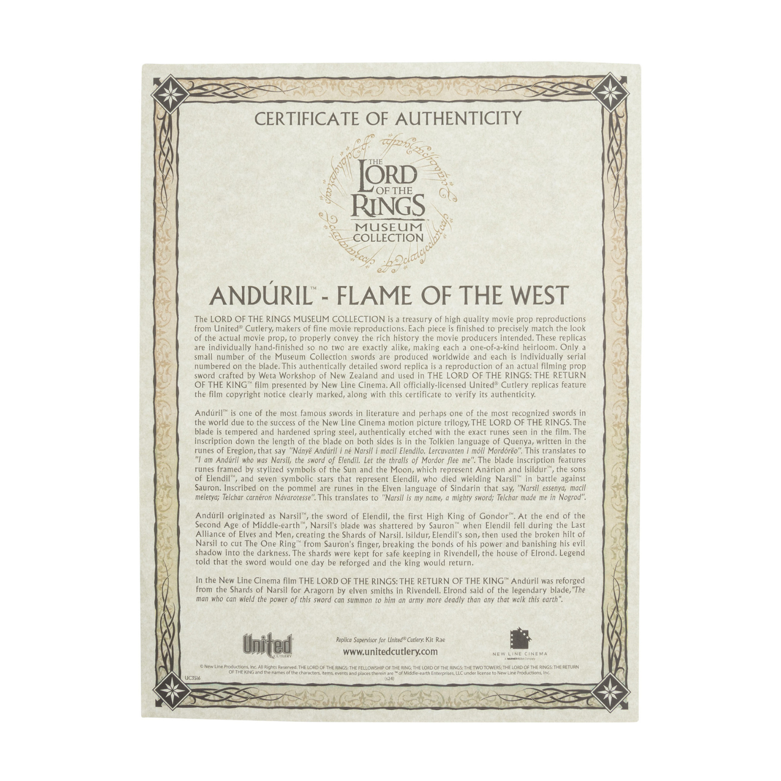 Herr der Ringe - Anduril Schwert - Museum Collection