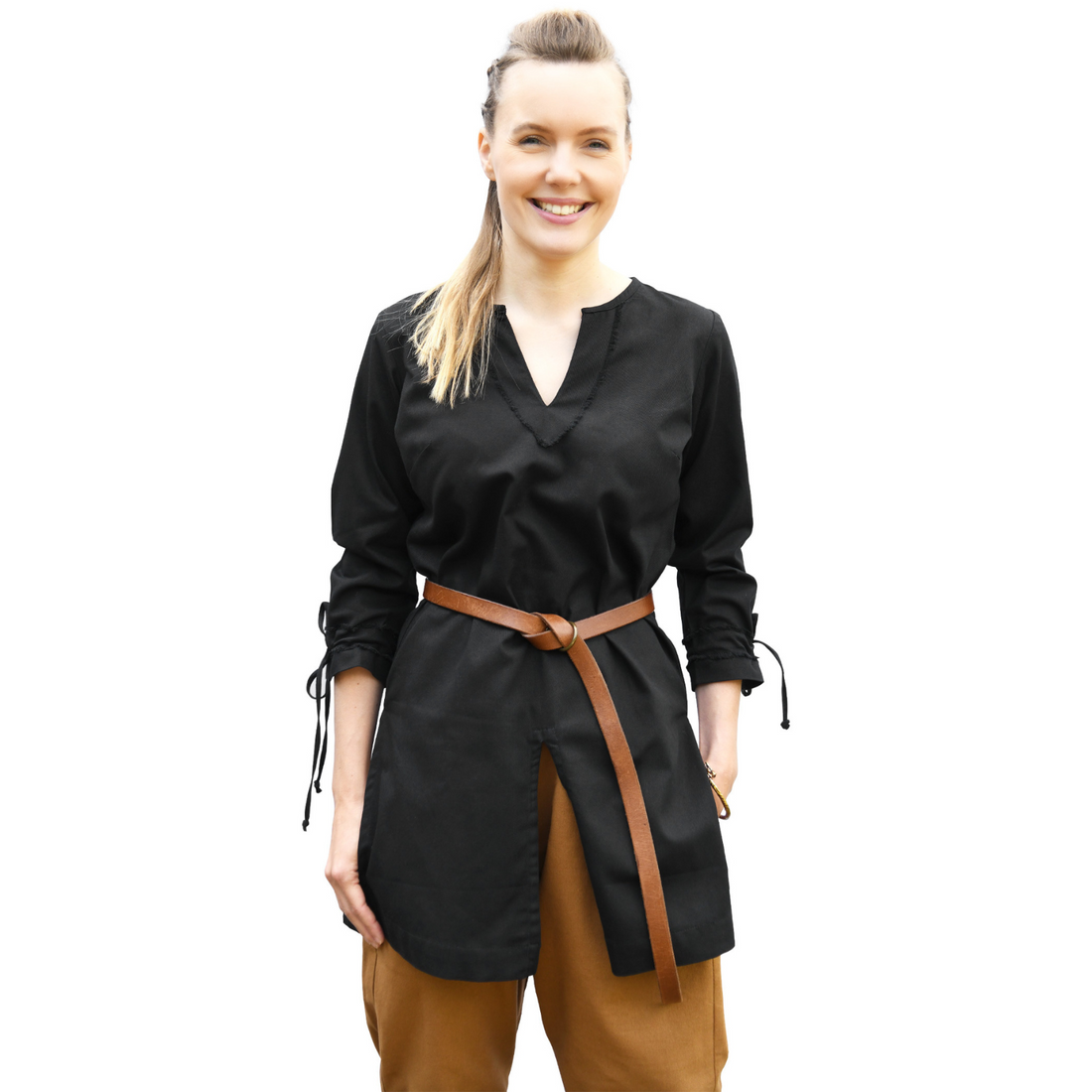 Mittelalter Tunika „Ylva“ für Damen – Wikinger & LARP Kleidung Schwarz