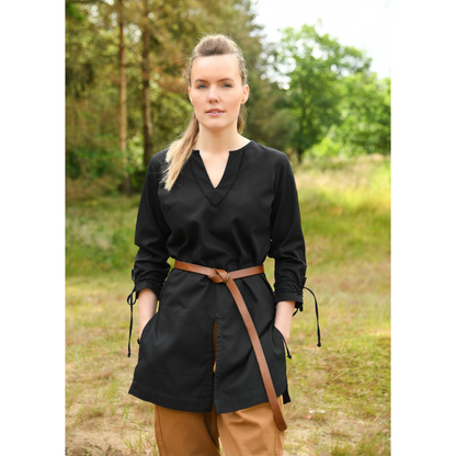Mittelalter Tunika „Ylva“ für Damen – Wikinger &amp; LARP Kleidung Schwarz