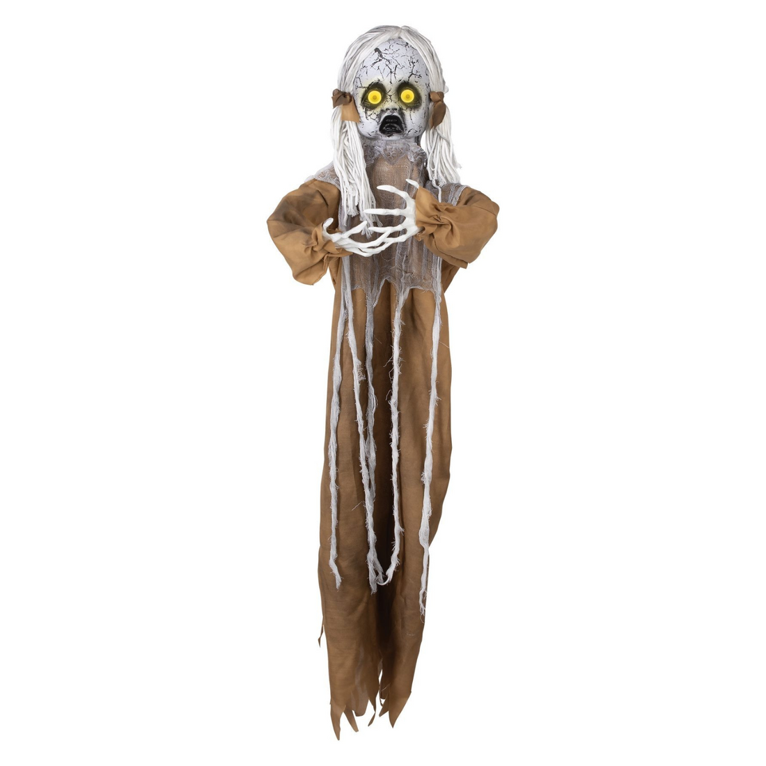 Animierte Gruselpuppe mit LED Licht &amp; Sound – Halloween-Deko 120 cm