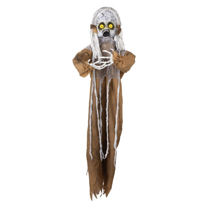 Animierte Gruselpuppe mit LED Licht &amp; Sound – Halloween-Deko 120 cm