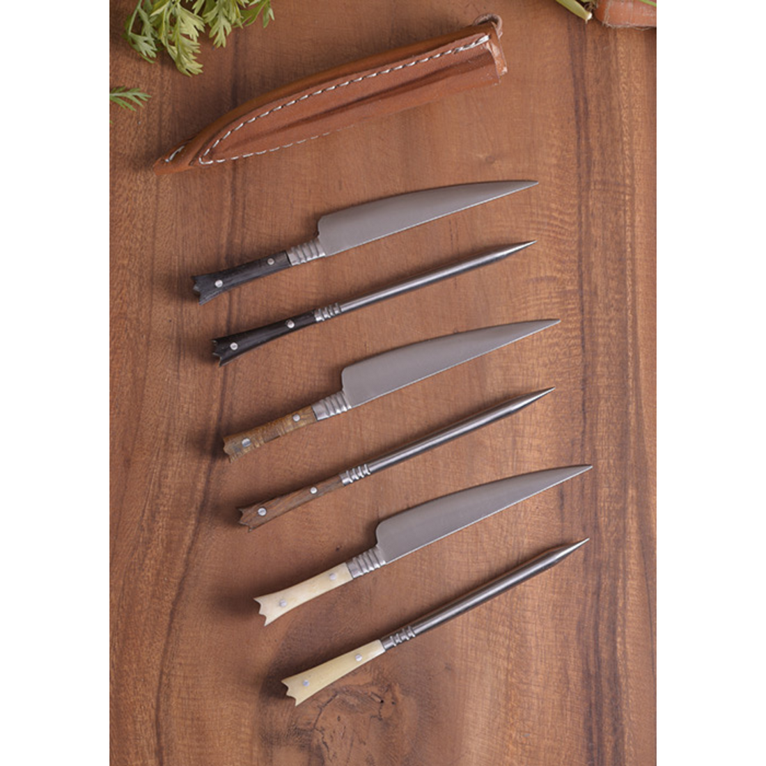 Mittelalter Essbesteck aus Edelstahl inkl. Lederetui, ca. 14 cm