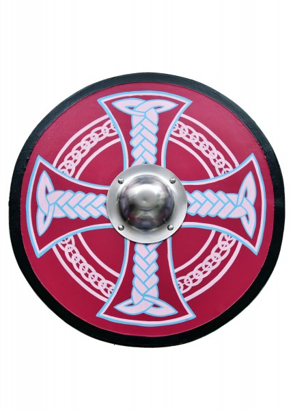 Wikingerschild mit Keltenkreuz-Motiv, handbemalt, 61 cm