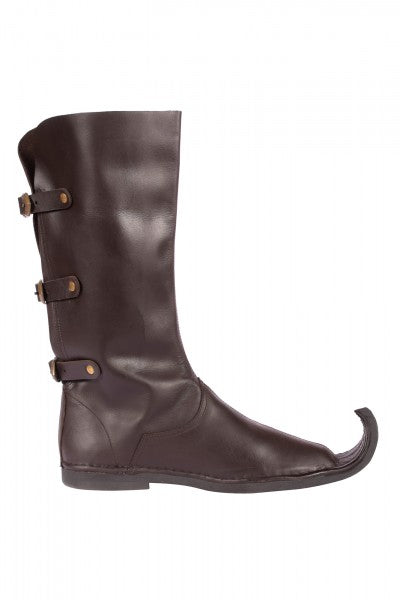 Schnabelstiefel mit drei Schnallen, dunkelbraun
