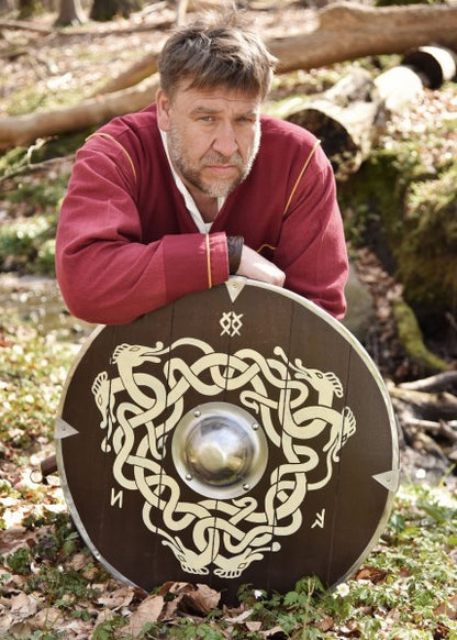 Angelsächsischer Schild mit Schlangenmotiv und Runen, 61 cm