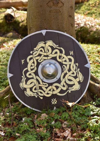 Angelsächsischer Schild mit Schlangenmotiv und Runen, 61 cm