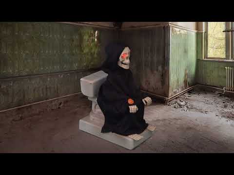Skelett Holger auf Toilette, 35 cm, animiert