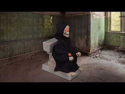 Skelett Holger auf Toilette, 35 cm, animiert