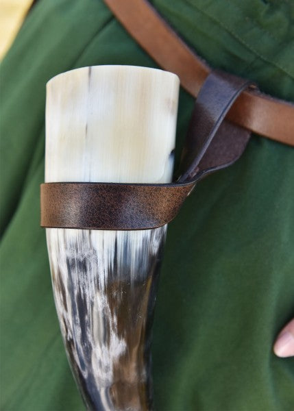 Einfacher Gürtelhalter für Trinkhorn aus Leder, Hornhalter, dunkelbraun