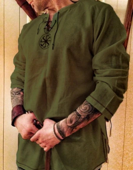 Hellgraue Mittelalter-Tunika für Herren – Cosplay Hemd im Wikingerstil aus Polyester