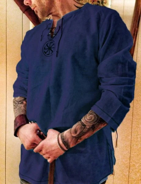 Hellgraue Mittelalter-Tunika für Herren – Cosplay Hemd im Wikingerstil aus Polyester