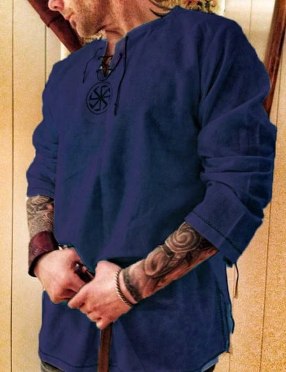 Hellgraue Mittelalter-Tunika für Herren – Cosplay Hemd im Wikingerstil aus Polyester