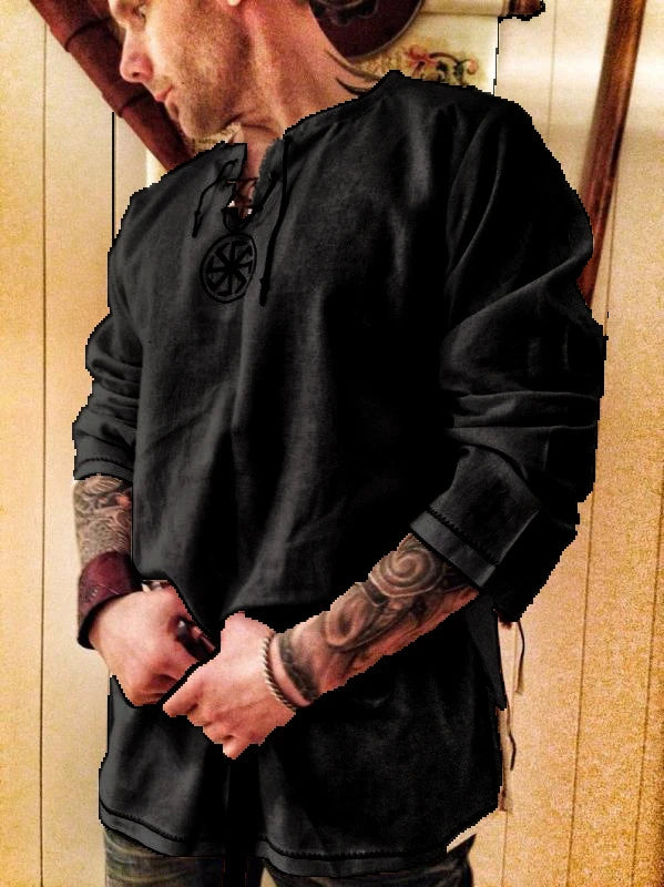 Hellgraue Mittelalter-Tunika für Herren – Cosplay Hemd im Wikingerstil aus Polyester