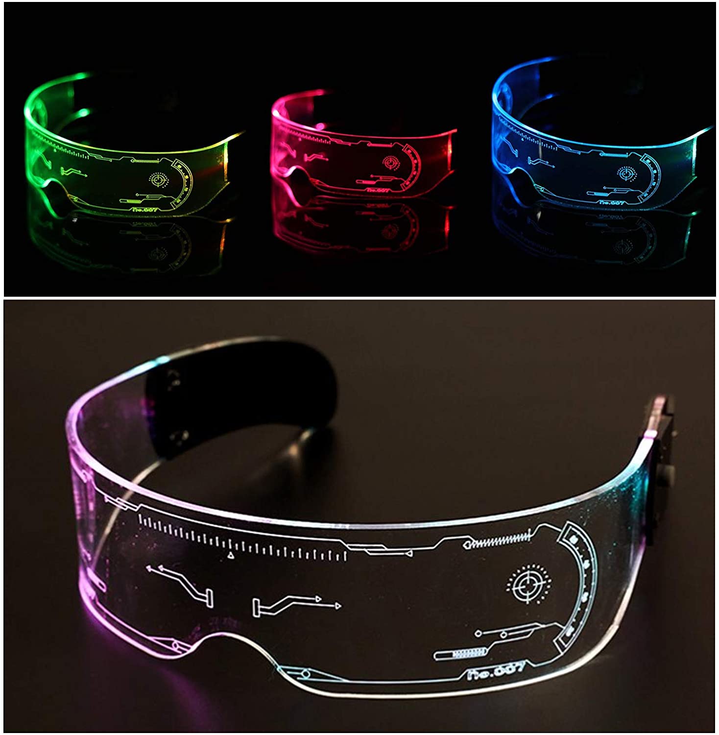 Cyberpunk LED Brille – 7 Farben Neon-Leuchtbrille für Party, Rave &amp; Cosplay