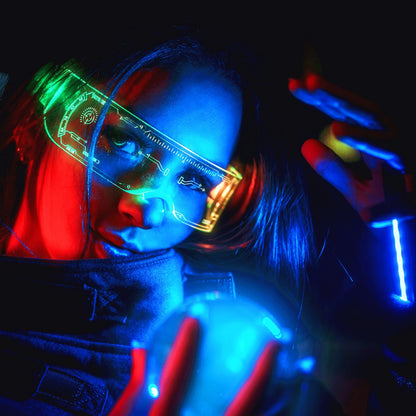 Cyberpunk LED Brille – 7 Farben Neon-Leuchtbrille für Party, Rave &amp; Cosplay