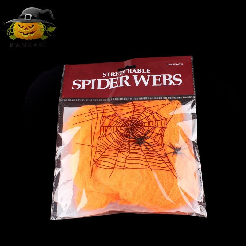 Halloween Spinnennetz-Set: 5 Farben (Schwarz, Weiß, Grün, Orange, Lila), UV-aktiv, 60 g mit 4 Kunststoffspinnen