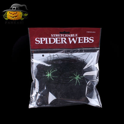 Halloween Spinnennetz-Set: 5 Farben (Schwarz, Weiß, Grün, Orange, Lila), UV-aktiv, 60 g mit 4 Kunststoffspinnen