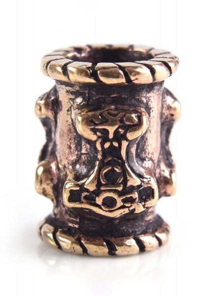 Wikinger Bartperle / Haarperle mit Thorshammer aus Bronze