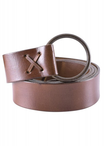 Mittelalter-Ledergürtel m. Messingring 150 cm, braun od. schwarz