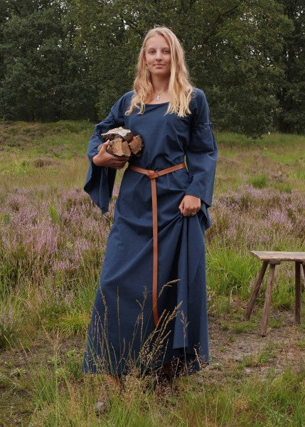 Mittelalter-Unterkleid Burglinde mit Trompetenärmeln, blau