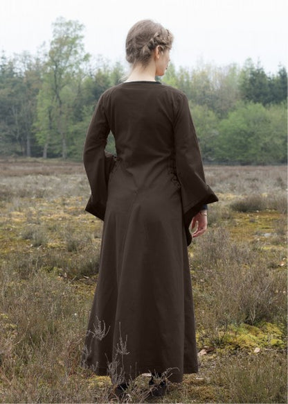 Mittelalterkleid mit Höllenfenstern, Bliaut Amal, braun
