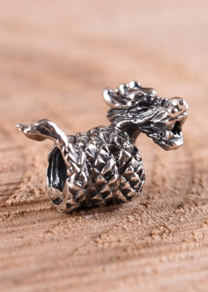 Wikinger Bartschmuck / Bartperle, Kleiner Drache aus Silber