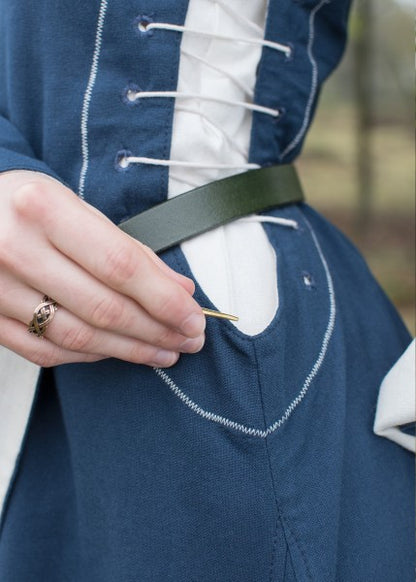 Mittelalterkleid mit Höllenfenstern, Bliaut Amal, blau/natur