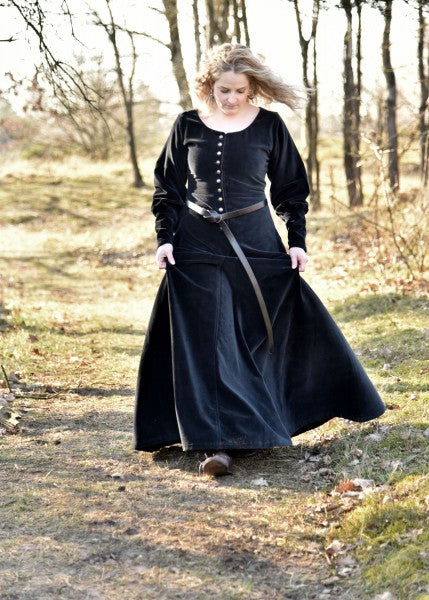 Cotehardie Isabell aus Samt, Mittelalterkleid, schwarz